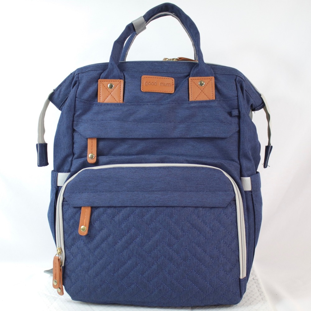 Good Mum Navy Blue Quilted Convertible Changing Pad Travel Baby Diaper Backpack